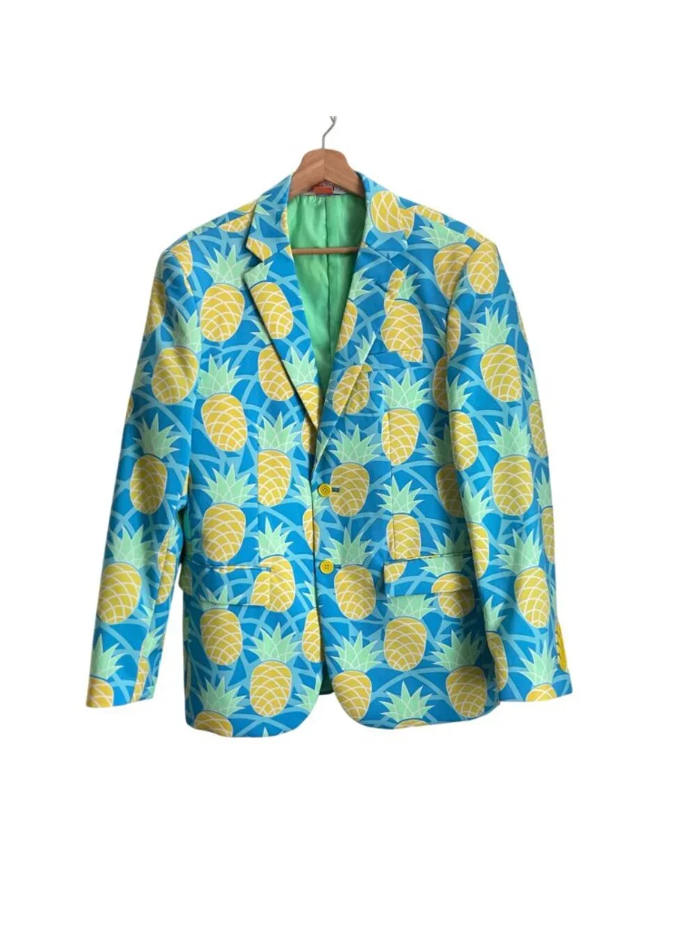 OppoSuits Mens Pineapple Print Suit Size 38 Shineapple Blue Novelty Tropical Set